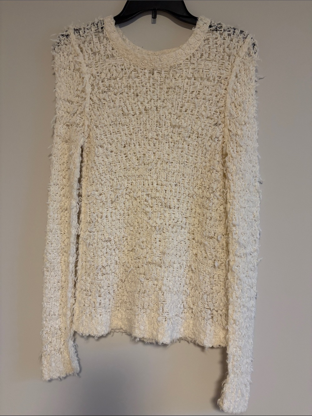 Free People Ivory Bouclé Crewneck Sweater
